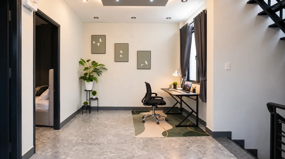 Anteroom and work area: a desk, two bedroom doors and the stairs of your house – ASCON LIVING